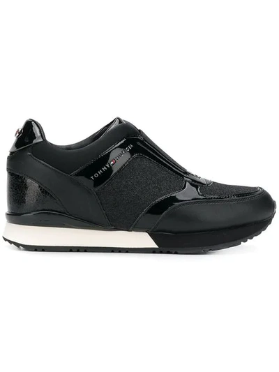 Tommy Hilfiger Laceless Running Sneakers In Black