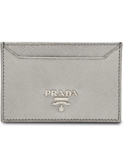 Prada Logo Plaque Card Holder In Metallic
