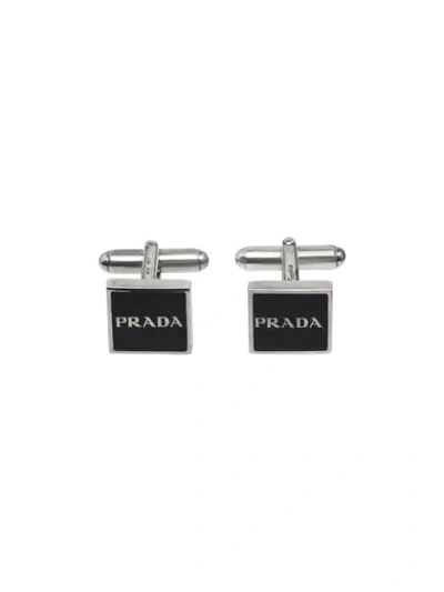 Prada Silver And Enamel Cufflinks In Black