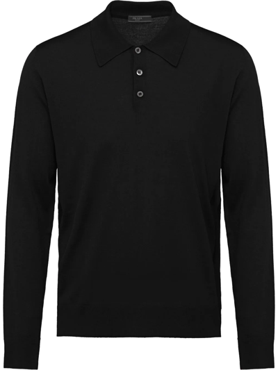 Prada Worsted Wool Polo Shirt In Black