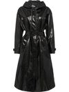 Prada Hooded Patent-leather Trench Coat In F0002 Black