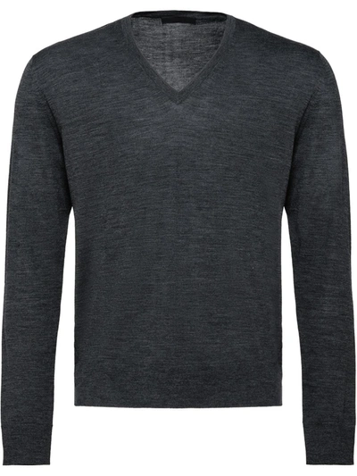 Prada V-neck Sweater In Grey