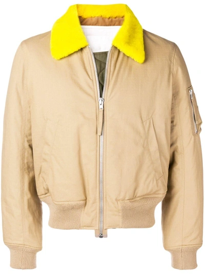 Helmut Lang Shearling Collar Bomber Jacket In Neutrals