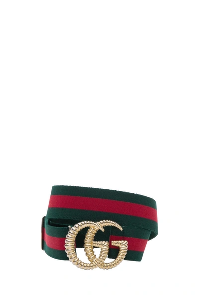 Gucci Web Elastic Belt With Torchon Double G Buckle In Verde/rosso