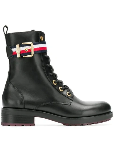 Tommy Hilfiger Leather Military Boots In Black