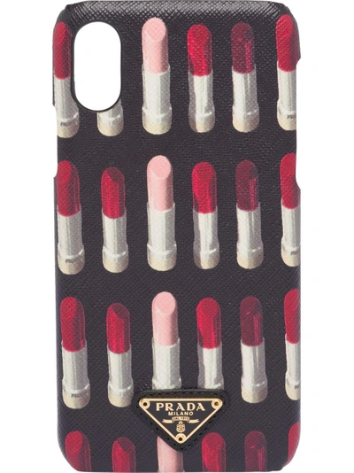 Prada Lipstick Print Iphone X Cover In Black