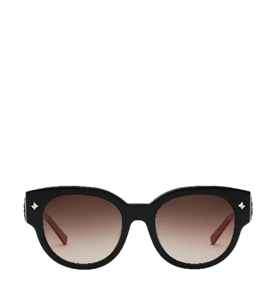 Mcm Round Acetate Sunglasses W/ Leather Wrapped Arms In Black