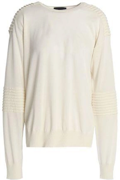 Belstaff Woman Pleated Wool, Silk And Cashmere-blend Sweater Ivory