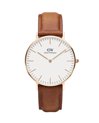 Daniel Wellington Classic Durham Leather Strap Watch, 40mm In Rose Gold/tan