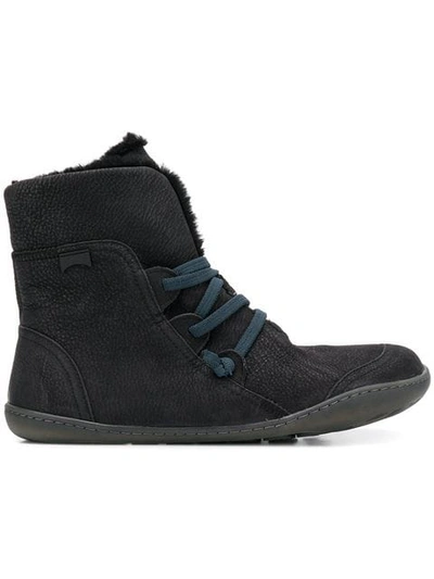 Camper Fuzzy Ankle Boots In Black