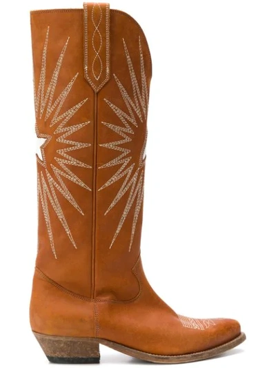 Golden Goose Embroidered Knee-length Boots In Brown