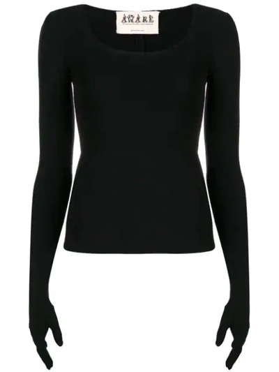 A.w.a.k.e. Scoop Neck Gloved Top - Black