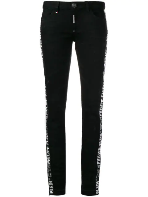 Philipp Plein Logo Stripe Skinny Trousers - Black | ModeSens