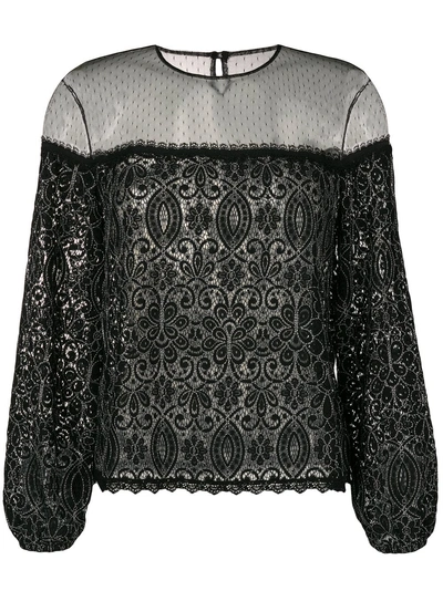 Pinko Panelled Lace Blouse In Black