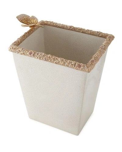 Jay Strongwater Boudoir White Crackle Glaze Wastebasket In Multi