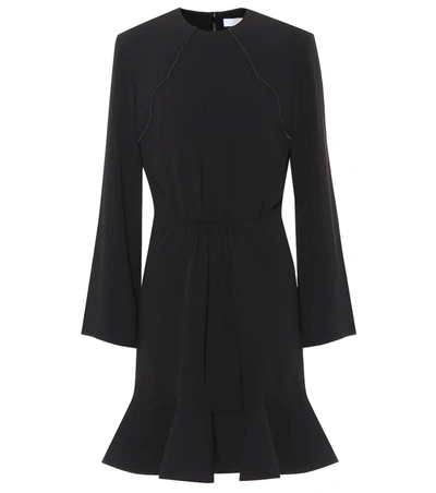 Chloé Crewneck Long-sleeve Tie-waist Crepe Mini Dress In Black