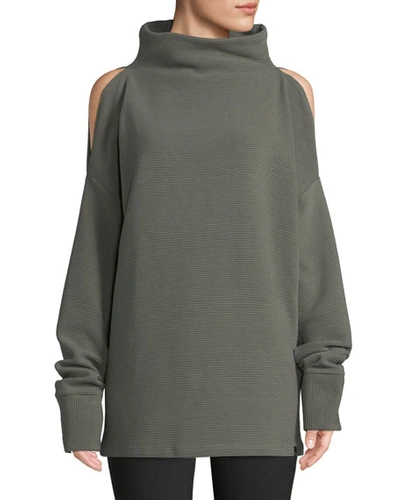 Varley Hampton Cold-shoulder Cotton Sweatshirt In Olive