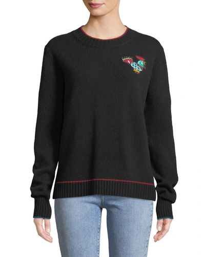 Double J Rooster Patch Crewneck Sweater In Black