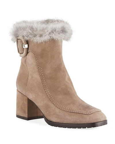 Aquatalia Charlize Suede Booties With Fur Trim In Taupe
