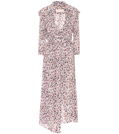 Chloé Long-sleeve Floral-print Viscose A-line Duster Coat In Gray