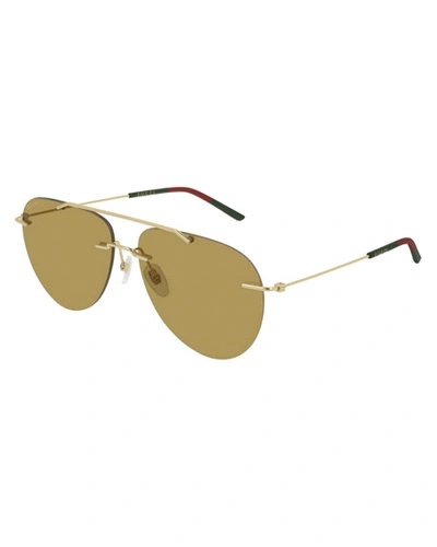 Gucci Men's Gg0397s005m Mirrored Sunglasses In Gold
