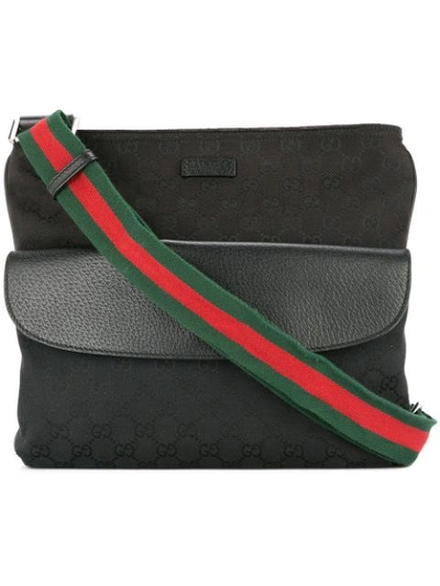 Pre-owned Gucci Shelly Line Gg Shoulder Bag In Black