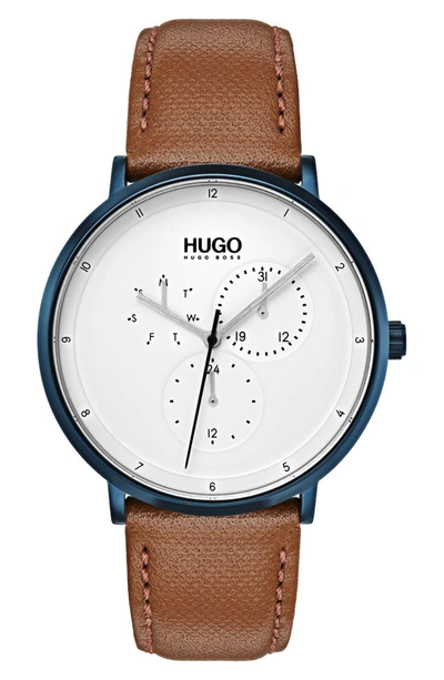 Hugo Men's #guide Ultra Slim Light Brown Leather Strap Watch 40mm In White