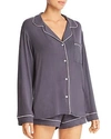 Eberjey Gisele Long Sleeve Short Pajama Set In Graphite/sorbet Pink