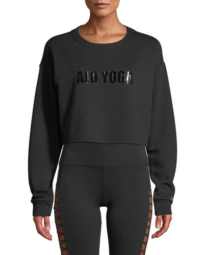 Alo Yoga Air Land Ocean Crewneck Pullover Sweatshirt In Black