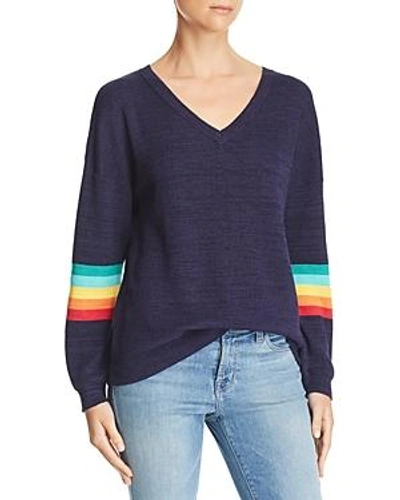 Honey Punch Rainbow-sleeve Sweater In Navy