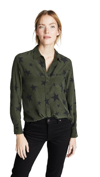 Rails Kate Star Button-down Silk Blouse In Sage W/ Black Stars