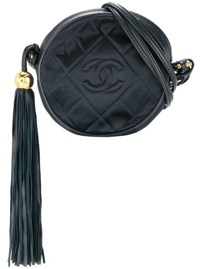 Pre-owned Chanel 1989-1991 Cc Fringe Shoulder Bag In Black