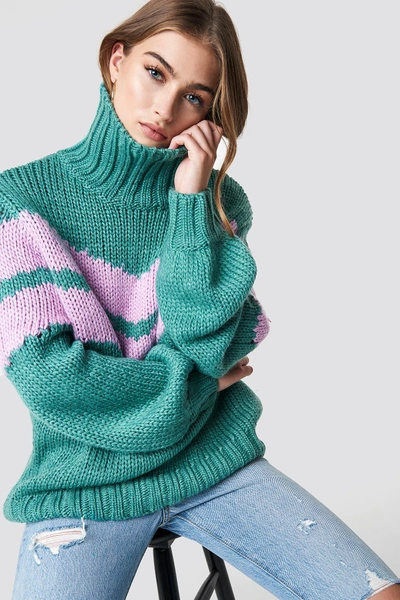 Glamorous Knitted Polo Jumper - Green In Jade Orchid