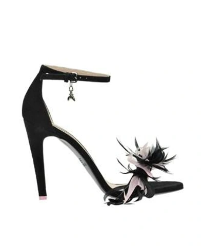 Patrizia Pepe Feathers Suede Sandals In Black