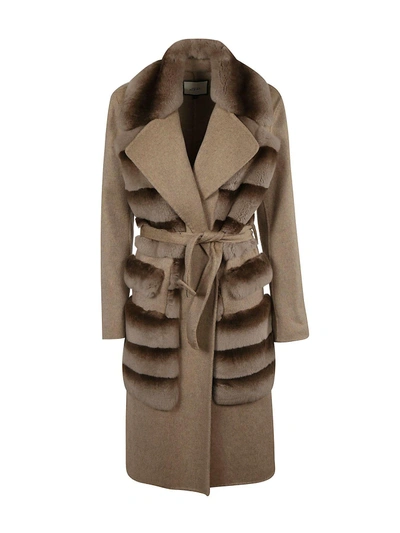 Rizal Fur Detail Coat In Beige