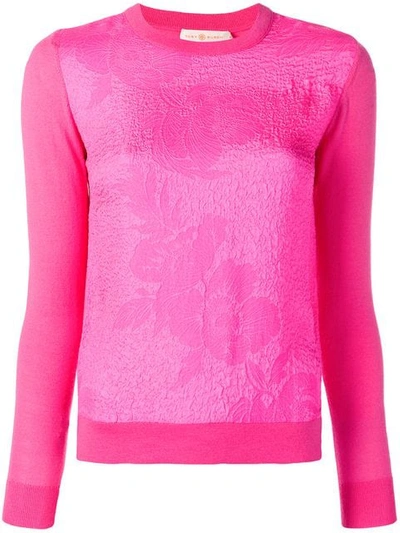 Tory Burch Floral Cloqué Front Jumper In Pink