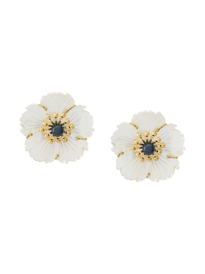 Ken Samudio Detailed Floral Earrings In White