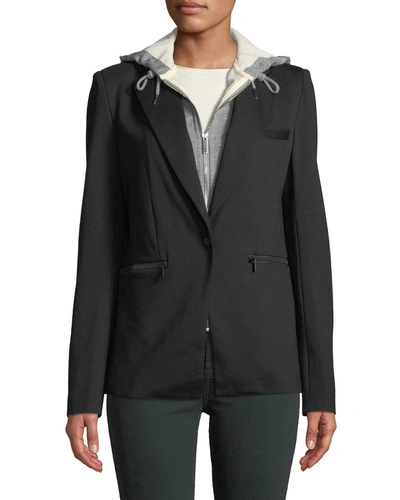 Bagatelle Blazer With Detachable French Terry Hood In Black/ Grey