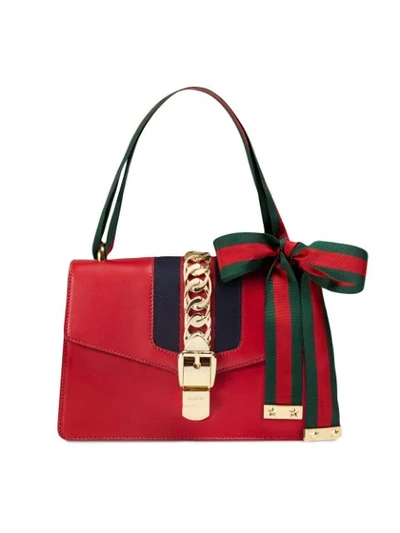 Gucci Sylvie Small Leather Shoulder Bag In Red