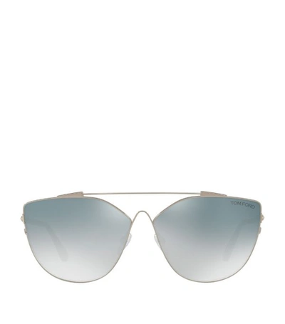 Tom Ford Jacquelyn 64mm Cat Eye Sunglasses - Light Ruthenium/ Blue Mirror In Silver