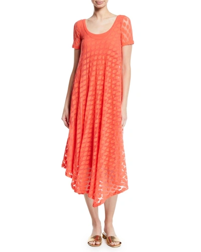 Fuzzi Short-sleeve Asymmetric-hem Dotted Dress In Corallo