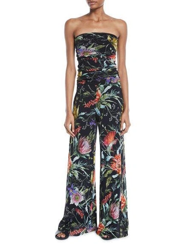 Fuzzi Botanical Floral-print Bandeau Jumpsuit In Nero