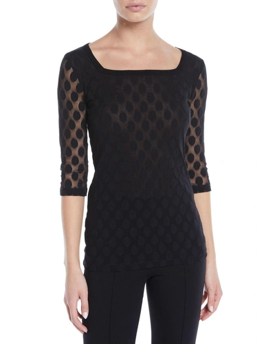 Fuzzi Dotted 3/4-sleeve Top In Black