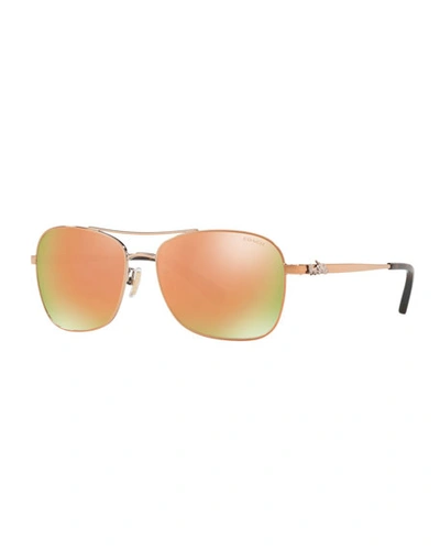 Coach Mirrored Metal Aviator Sunglasses W/ 3d Stage Detail In Rose Gold
