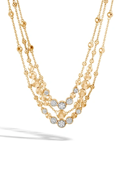 John Hardy 18k Yellow Gold Dot Hammered Multi-row Necklace With Diamond, 18 In White Diamond