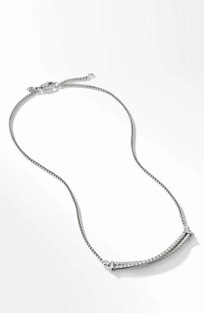 David Yurman Crossover Bar Necklace With Diamonds In Sterling Silver In White/silver