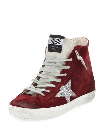 Golden Goose Francy Suede High-top Sneakers With Glitter Star