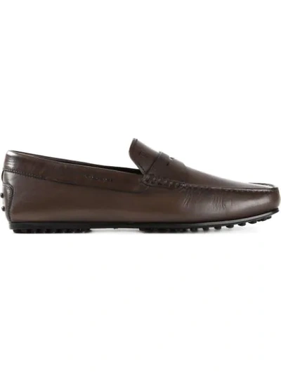 Tod's City Gommini Leather Drivers In Brown