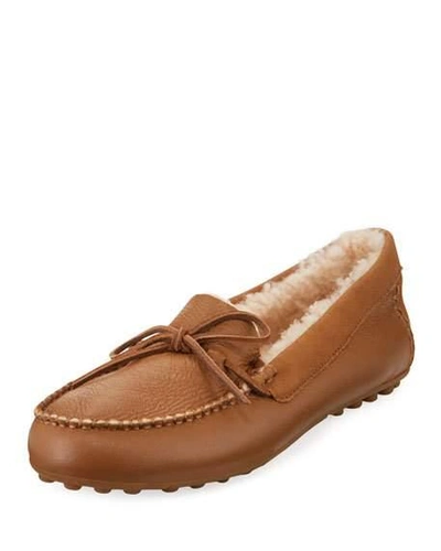 Ugg Deluxe Loafer Slippers With Fur Lining In Chestnut Leather