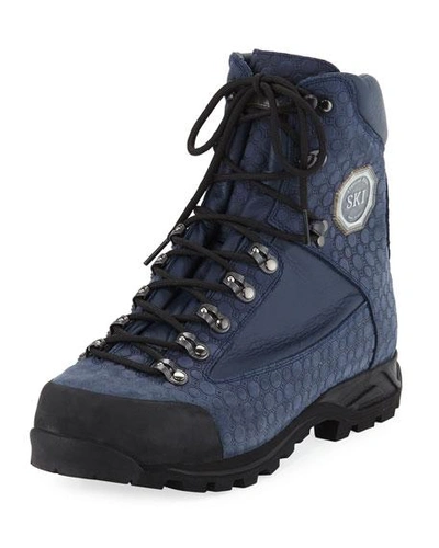 Stefano Ricci Men's Embossed Leather Hiking Boots In Navy